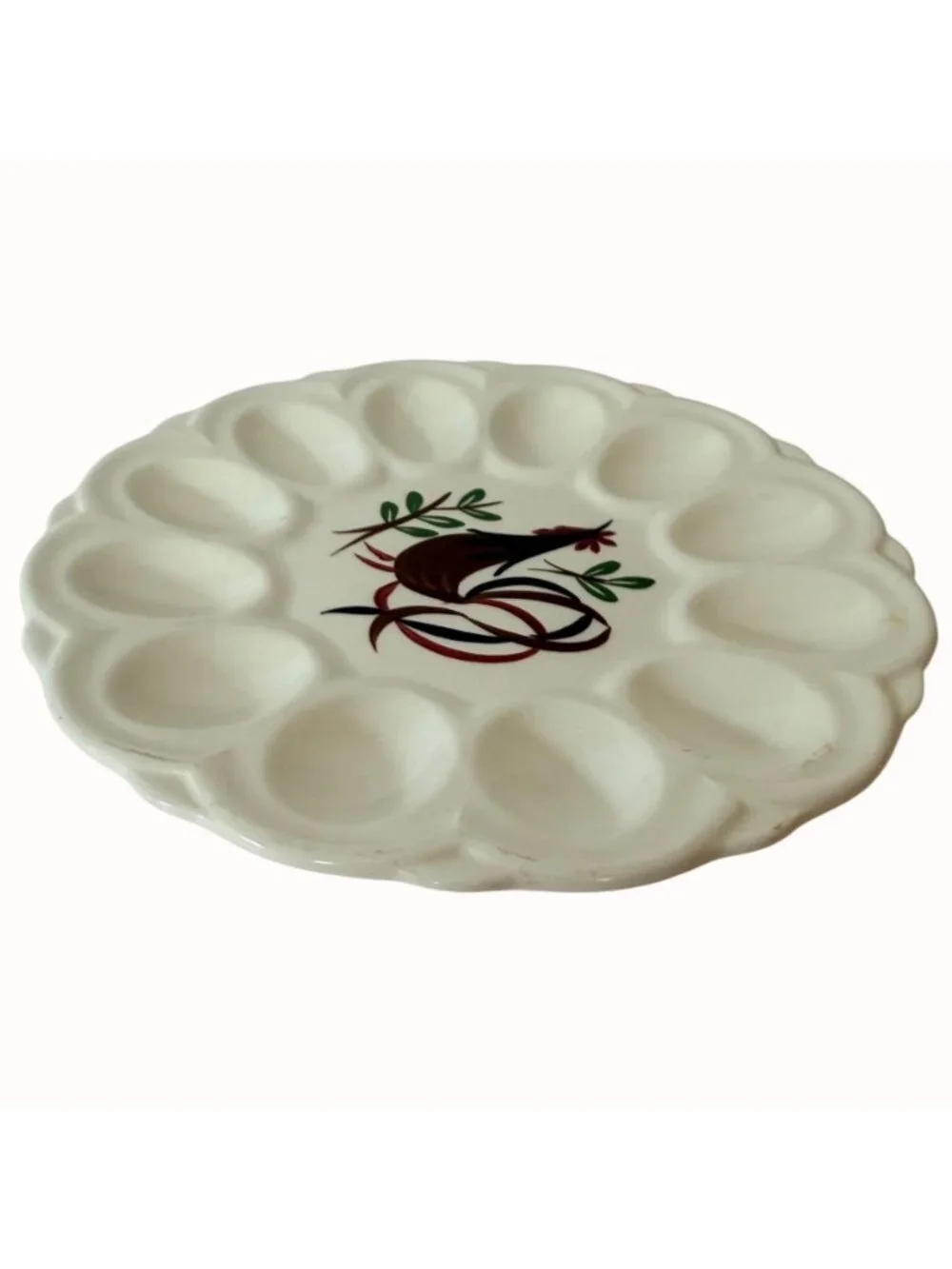 Ceramic Deviled Egg Platter White Rooster Farmhouse Easter Vintage Serving Tray